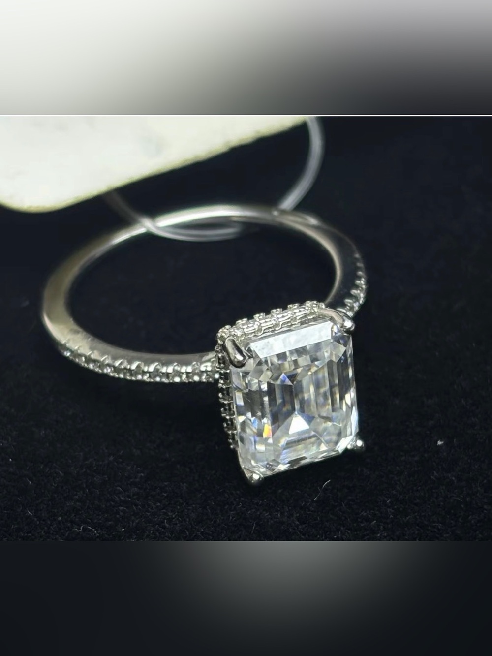 Moissanite Solitaire Emerald-Cut 4ct Ring in Silver - D Solid Silver Size 9